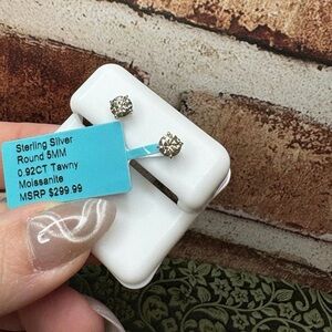 Tawny/Tea Moissanite Stud Earrings 0.92 CT (5.0mm) 925 Sterling Silver NEW